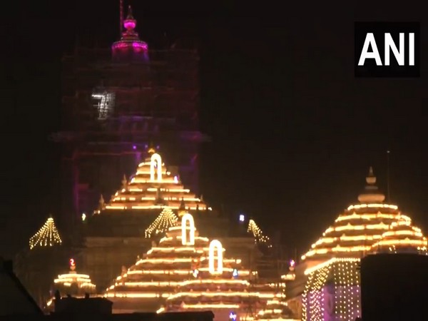 Shri Ram Janmbhoomi temple in Ayodhya was illuminated with vibrant and decorative lights (Photo/ANI)