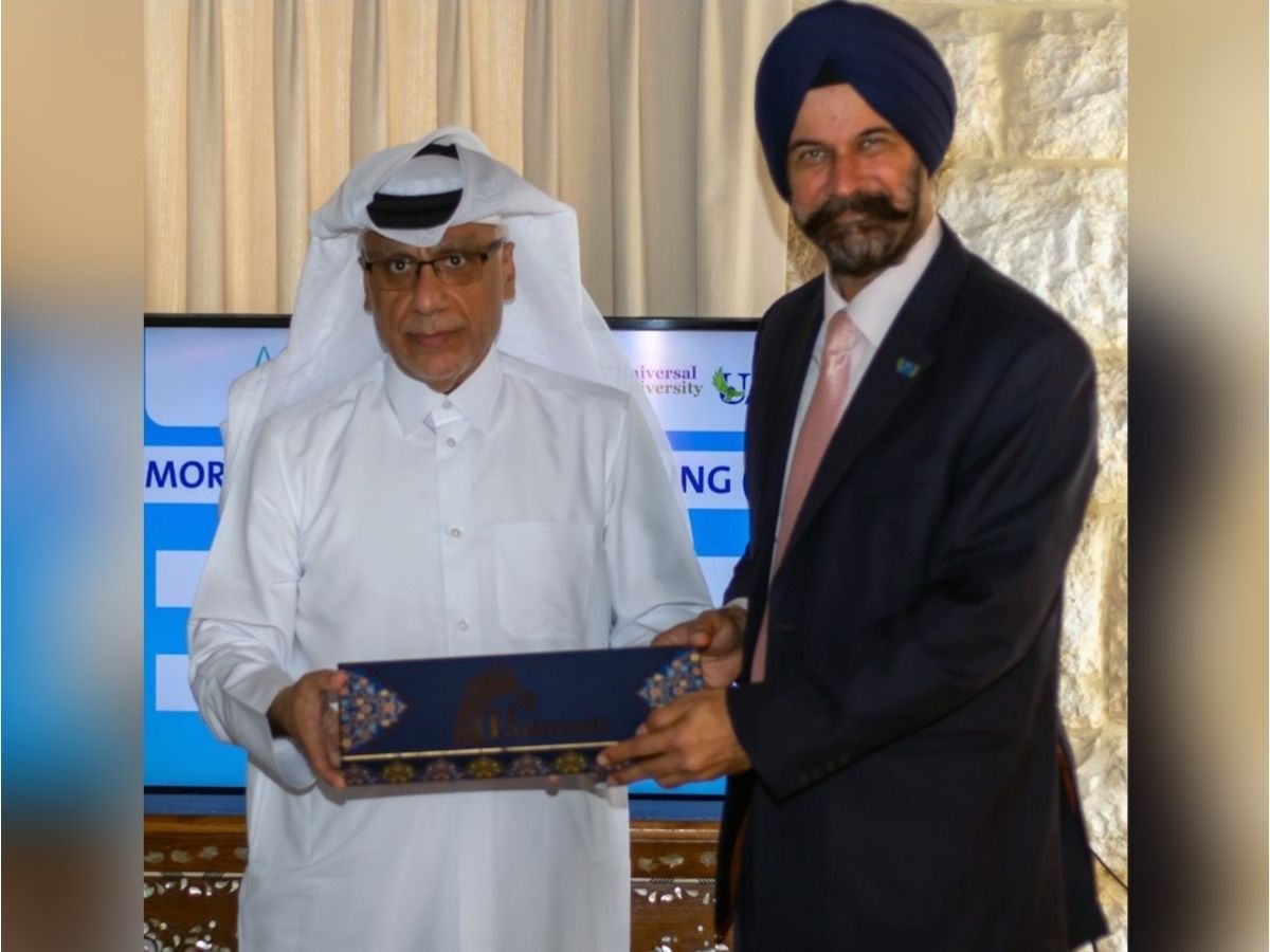 Eng. Khalid Abdulrahim Al-Sayed, Chairman of ACAI, and Prof. Tarundeep Singh Anand, Chancellor of Universal AI University, sign an MoU
