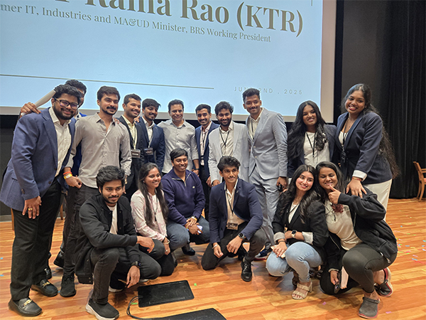 BRS Working President KT Rama Rao with students in US (Photo/ANI)