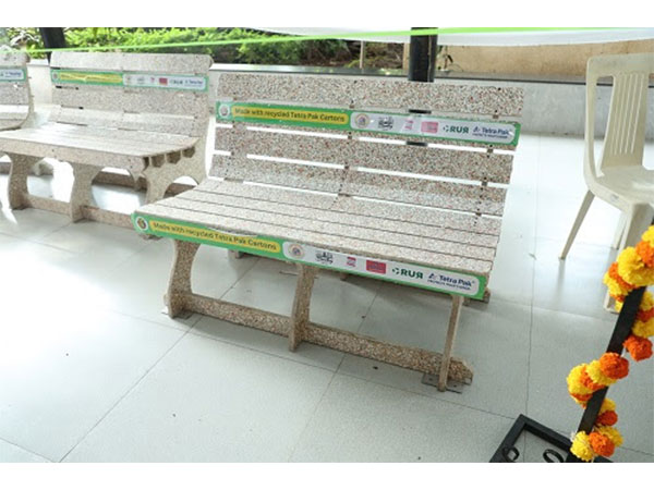 Benches made entirely from recycled cartons donated by Tetra Pak to Patwardhan Park, Bandra