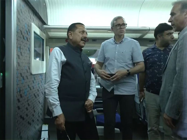 J-K CM Omar Abdullah and Union Minister Jitendra Singh inspects Katra railway station on Thursday. (Photo/ANI)