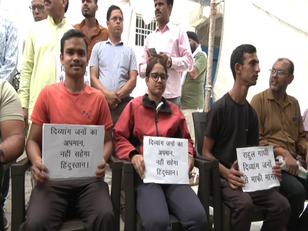 Specially-abled people staging protest (Photo/ANI)