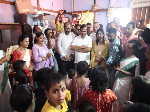 Assam Chief Minister Himanta Biswa Sarma meets flood victims. (Photo/ANI)