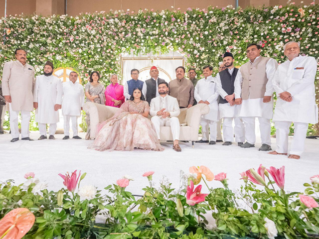 SP Chief Akhilesh Yadav and wife Dimple Yadav attended engagement ceremony (Photo/@yadavakhilesh)