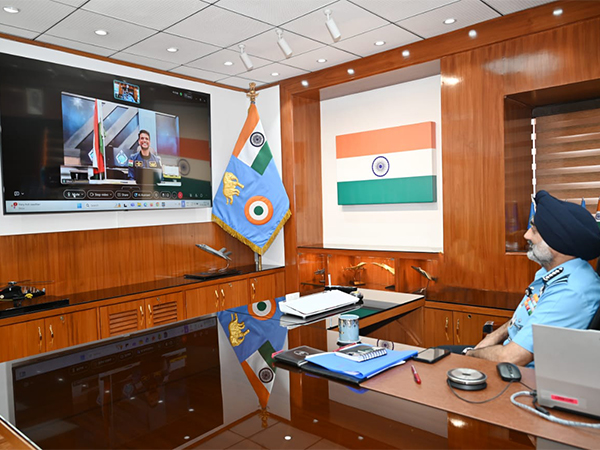 Air Chief AP Singh interacts with Group Captain Shubahanshu Shukla ahead of Axiom-4 space mission (Photo/X@IAF_MCC)