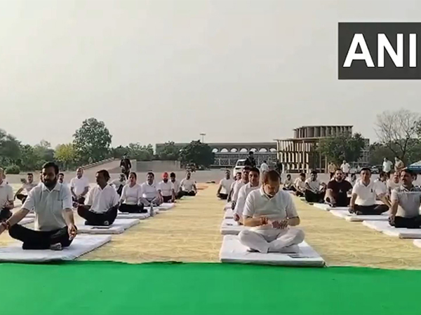 Haryana CM Nayab Singh Saini participates in Yoga Utsav at Haryana Assembly in Chandigarh.