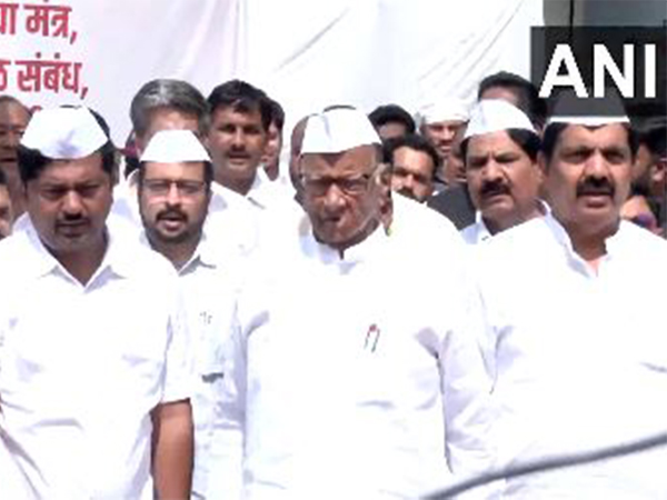 NCP-SCP President Sharad Pawar hoists the party flag (Photo/ANI)
