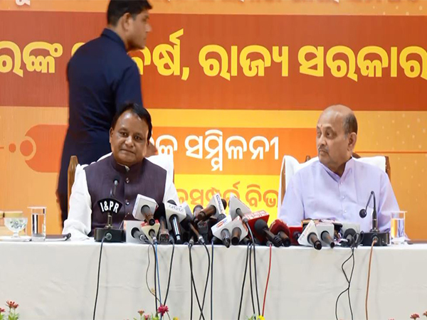 Odisha CM Mohan Charan Majhi along with BJP State President Manmohan Samal addressing a press conference on Tuesday. (Photo/ANI)