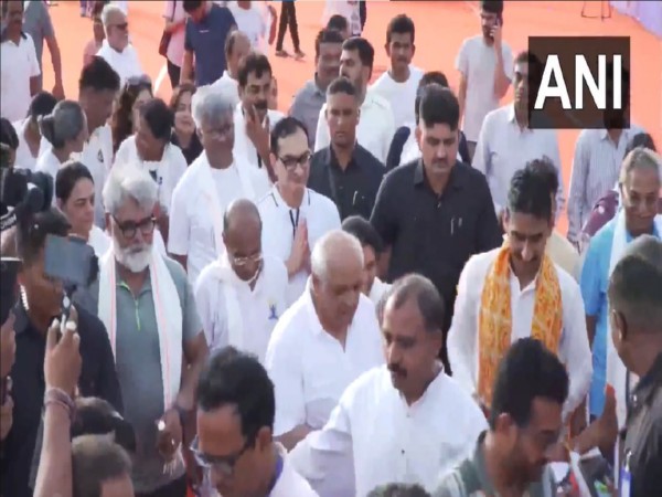 Gujarat CM Bhupendra Patel participates in 'Yog Shivir' in Ahmedabad (Photo: ANI)