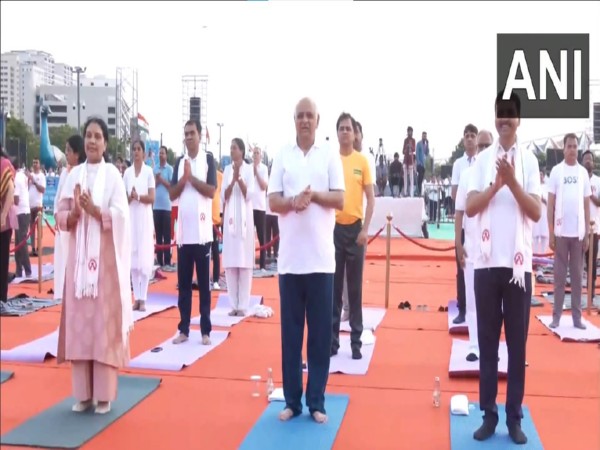 Gujarat CM Bhupendra Patel during yog shivir in Ahmedabad (Photo: ANI) 