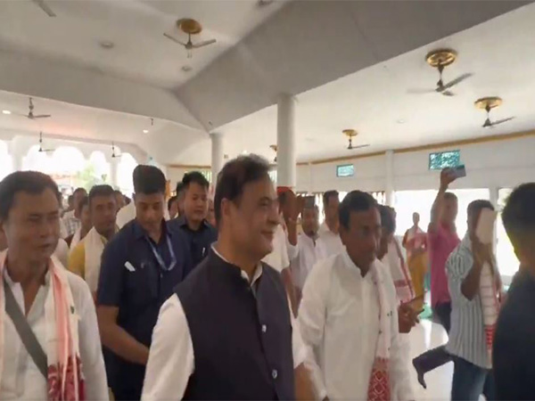 Assam CM Himanta Biswa Sarma at the Khatara Satra in Darrang on Wednesday. (Photo/ANI)