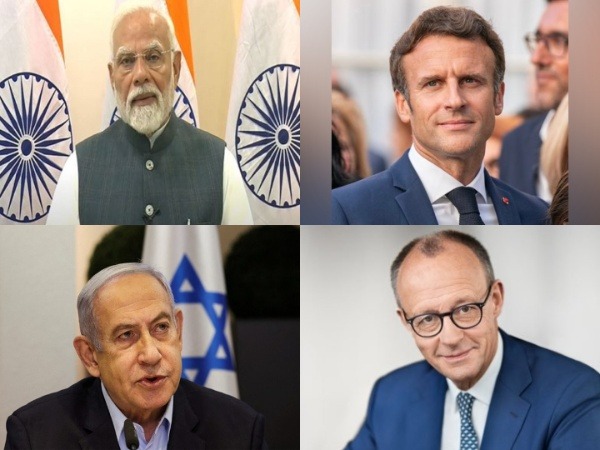 Israel PM Benjamin Netanyahu, PM Narendra Modi, French President Emmanuel Macron, German Chancellor Friedrich Merz (Image Credit: X/@_FriedrichMerz/@EmmanuelMacron/ANI/Reuters)