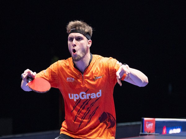 Lilian Bardet of U Mumba TT celebrating his win over Dabang Delhi TTC during UTT season-6 (Image: UTT)