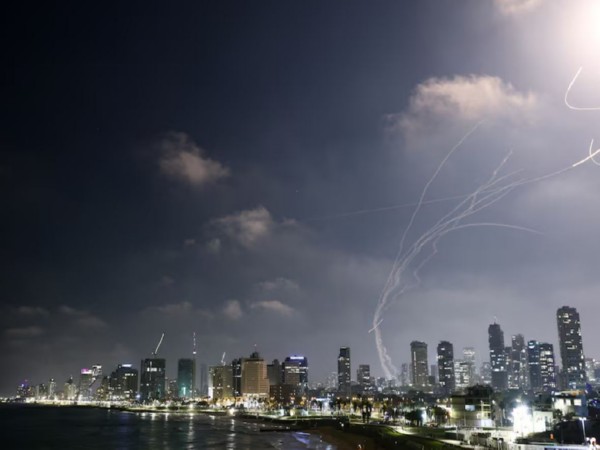 Missiles launched from Iran are intercepted as seen from Tel Aviv (Image/Reuters)