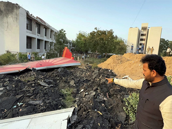 Union Minister of Civil Aviation Ram Mohan Naidu Kinjarapu arrives at the Air India plane crash site (Photo/ANI)