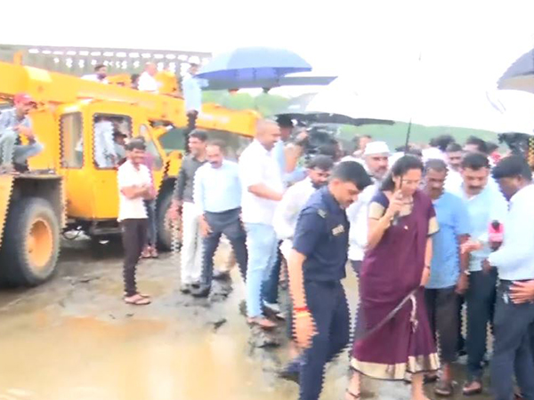 NCP SCP MP Supriya Sule visited site of Indrayani River bridge collapse. (Photo/ANI)