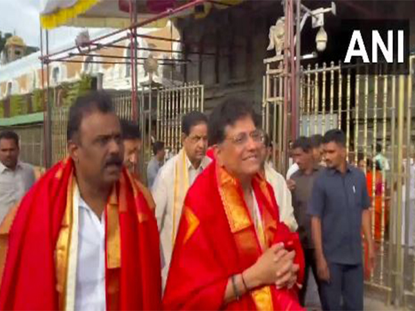 Union Minister Piyush Goyal offers prayers at Tirumala temple on his birthday (Photo/ANI)