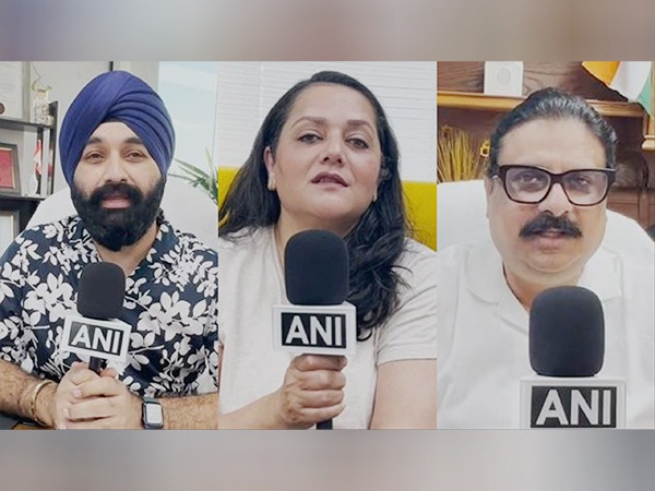 Indo-Canadian businessman Sumit Singh (left), Canadian broadcaster Haleema Sadia (middle) and Hindu Forum Canada Director Vishal Saini (right) (Photo/ANI)