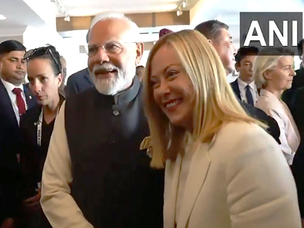 Prime Minister Narendra Modi meets Italian Prime Minister Giorgia Meloni on the sidelines of the G7 Summit in Kananaskis, Canada (Photo/ANI)