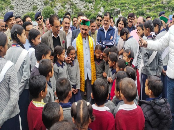 Himachal Pradesh CM interacts with students of Government Senior Secondary School, Baga Sarahan (Photo/ANI)