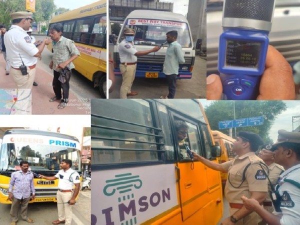 Hyderabad Police conducts special drive against drunk driving. (Photo/ANI)