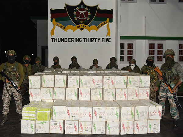 Assam Rifles with seized banned cigarettes (Photo/AssamRifles)