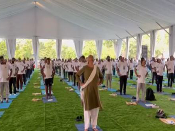 Union Finance Minister Nirmala Sitharaman leading a yoga session at Arun Jaitley National Institute of Financial Management (Photo/ANI)