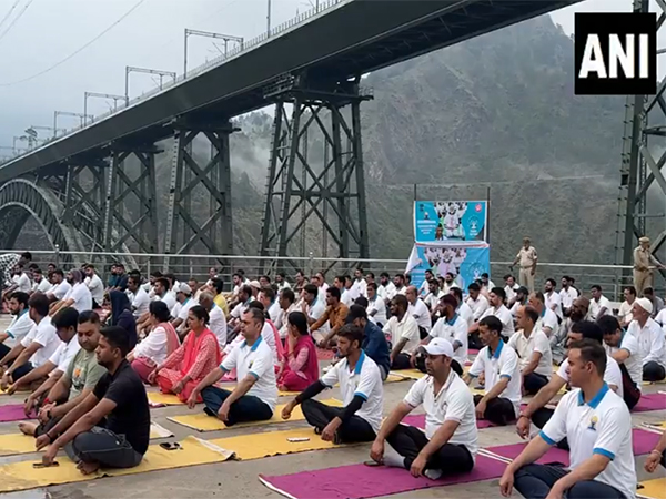 Yoga session at the Chenab Rail Bridge (Photo/ANI)