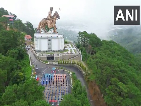 Visuals of Manipur's NCC 1(M) Air Squadron performing Yoga at Marjing Polo Statue (Photo/ANI) 