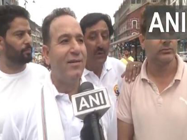 J&K LoP Sunil Sharma attends Yoga Day event under tricolour at Lal Chowk (Photo/ANI)