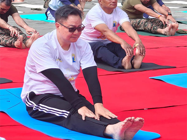 Union Minister Kiren Rijiju at International Day of Yoga in Tawang (Photo/ANI)