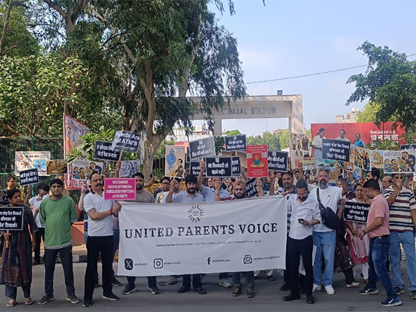 Parents protest outside Chhatrasal Stadium. (Photo/ANI)