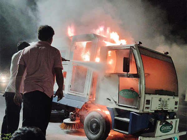 Fire breaks out in road cleaning vehicle opposite Telangana Assembly (Photo/FireDepartment)