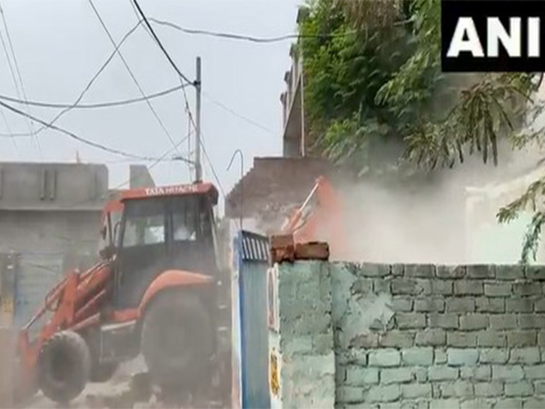 Bathinda Police carries out bulldozer action at residences of two drug smugglers (Photo/ANI) 
