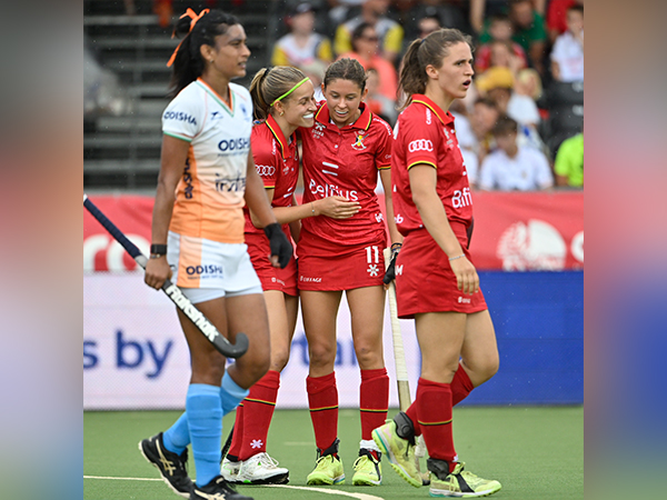 Belgium team celebrating after victory over India. (Photo: Hockey India) 