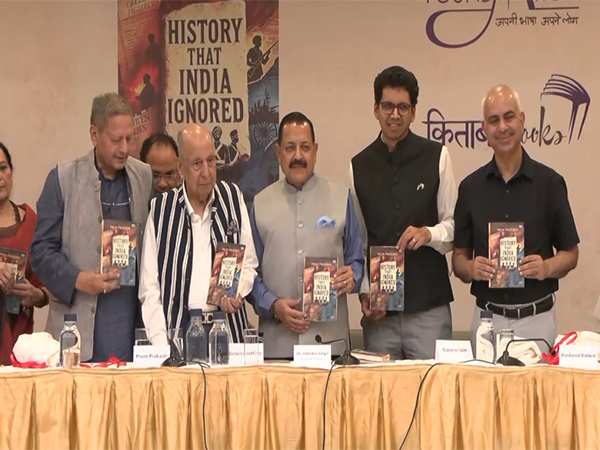 Union Minister Jitendra Singh with ANI Chairman Prem Prakash at the book lauch event in Delhi. (Photo/ANI)