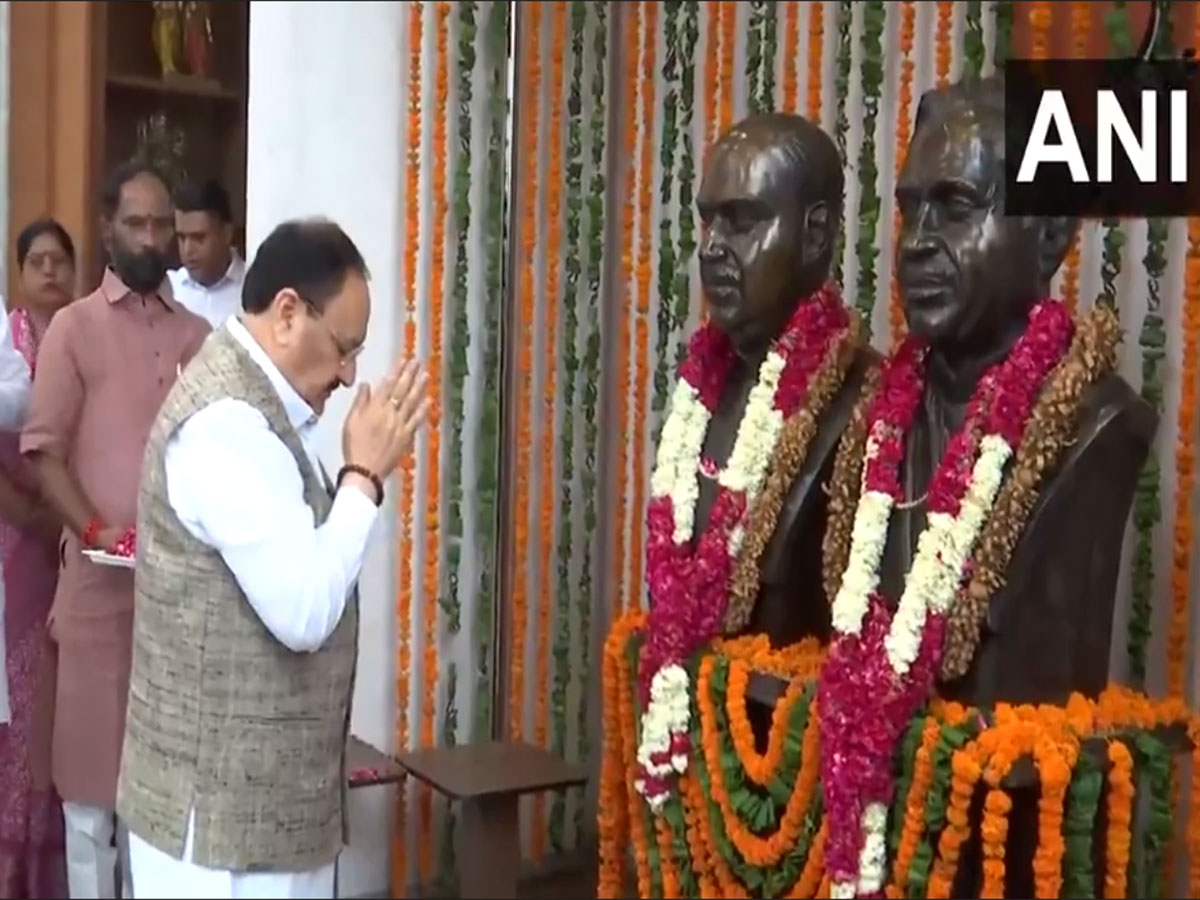 Union Minister and BJP national president JP Nadda paid floral tribute to Dr Syama Prasad Mookerjee (Photo/ANI)