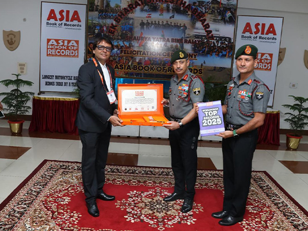 Asia Book of Records felicitates DG Assam Rifles for longest bike rally across India by a team (Photo/ANI)