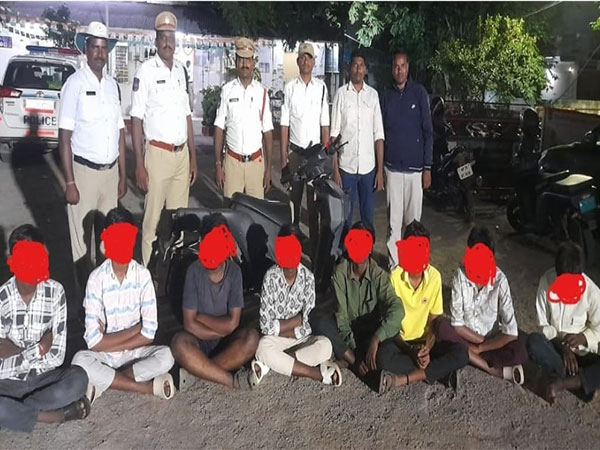 Telangana Police arrested eight people for travelling on a single two wheeler (Photo source-Rajendranagar Police)