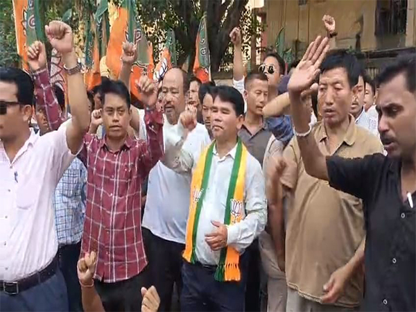 BJP workers protesting in Agartala on Wednesday (Photo/ANI)