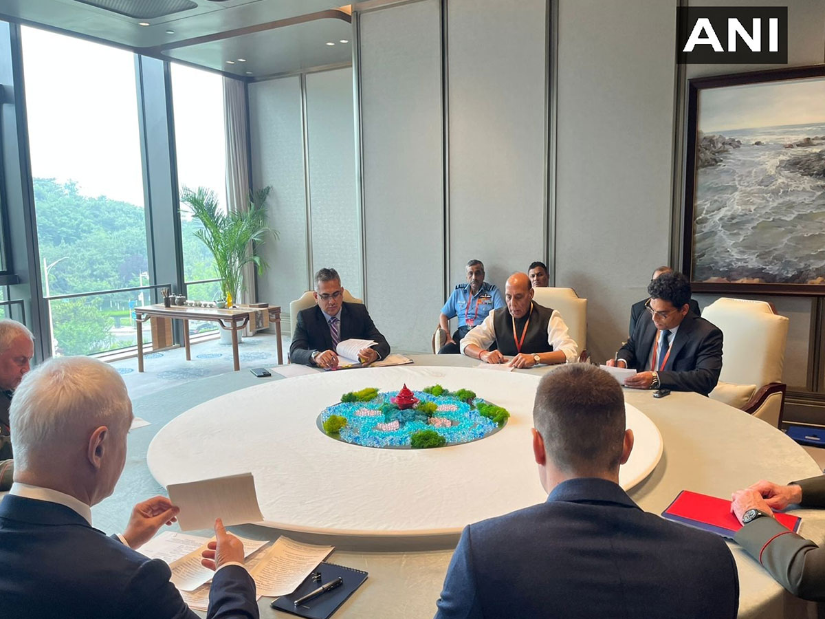 Defence Minister Rajnath Singh meets Russian counterpart Andrey Belousov (Photo/ANI)