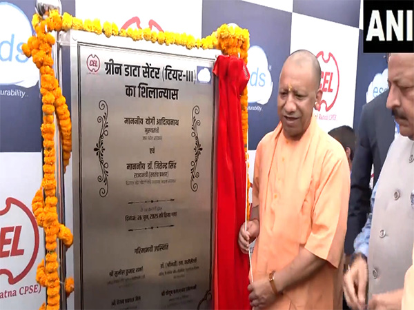 Uttar Pradesh CM Yogi Adityanath lays foundation stone of data center in Ghaziabad (Photo/ANI) 