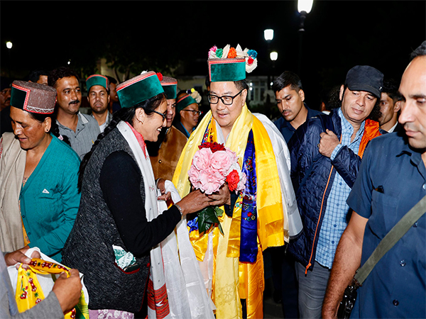 Union Minister Kiren Rijiju welcomed by locals and monks in Kalpa, Kinnaur district of Himachal Pradesh. (Photo/X@KirenRijiju)
