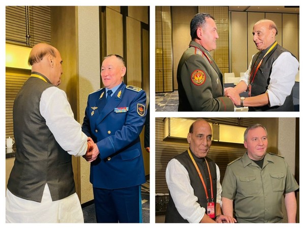 Defence Minister Rajnath Singh meets Belarus Defence Minister Lieutenant General Victor Khrenin, Tajikistan Defence Minister Lieutenant General Sobrizoda Emomali Abdurakhim and Kazakhstan Defence Minister Lieutenant General Dauren Kosanov (Photo Credit: ANI/X/@RajnathSingh)