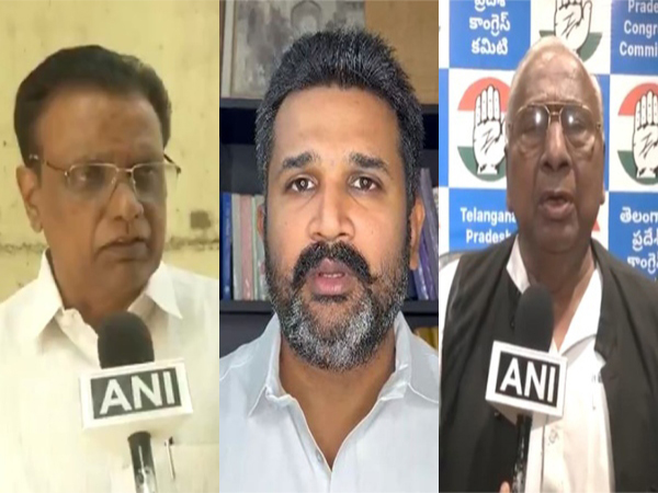 BJP leader NV Subhash (L), BRS leader Krishank (C) and Congress leader Hanumantha Rao (R) (Photo: ANI) 