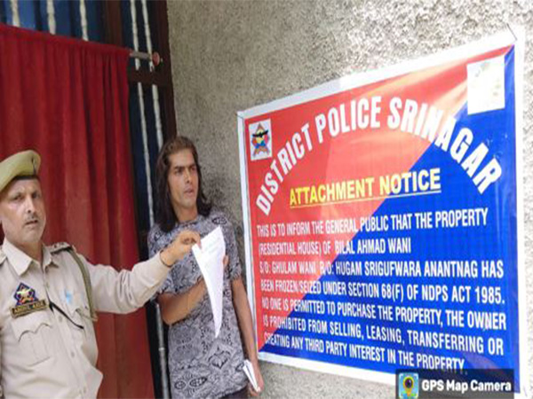 Srinagar Police attaches property of notorious drug peddler worth Rs 50 Lakhs Under NDPS Act (Photo/ANI) 