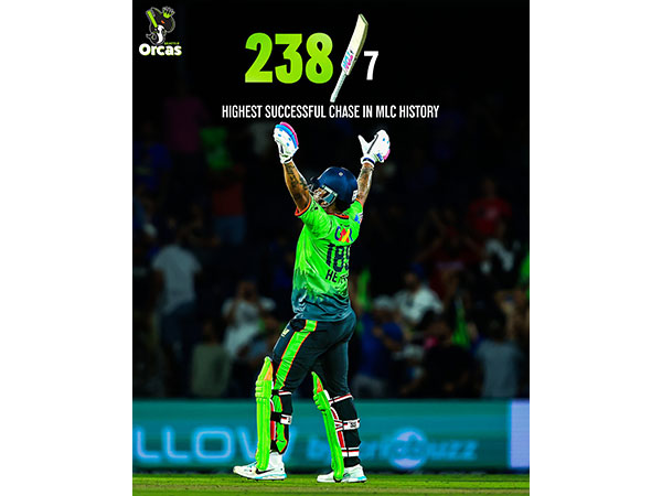 Shimron Hetmyer celebrarting the win (Photo- @MLCSeattleOrcas X)