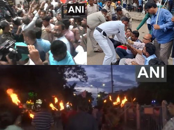BJP, Congress, and the Communist Party of India (Marxist) workers demonstrated over the Kolkata gangrape case on Saturday. (Photo/ANI)