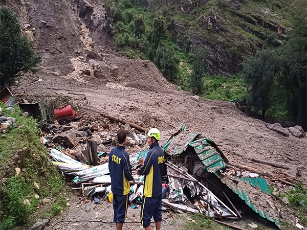 Heavy landslide at labor camp in Silai Band on Yamunotri Highway due to excessive rainfall. (Photo/ANI)