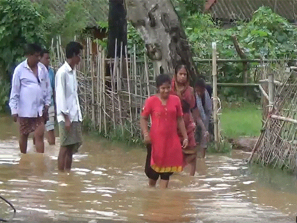 Locals walk through flooded roads in Mayurbhanj (Photo/ANI) 